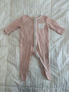 Pink Striped Baby Footed One-Piece with Pocket Trim